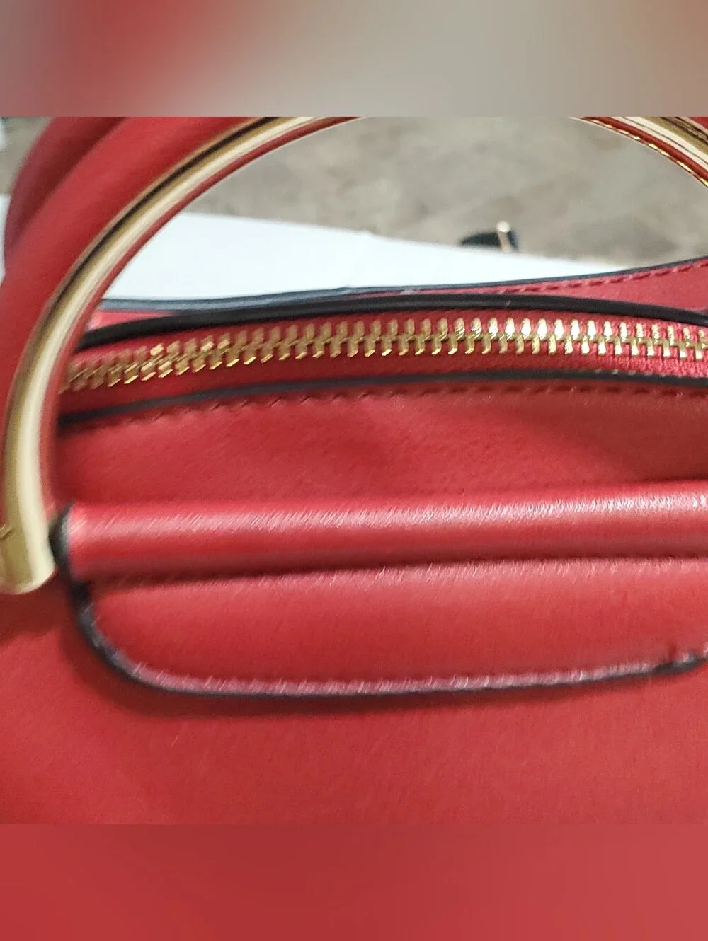 ISABELLE SATCHEL RED GOLD CROSSBODY TOP HANDLE DOME SHOULDER VEGAN LEATHER